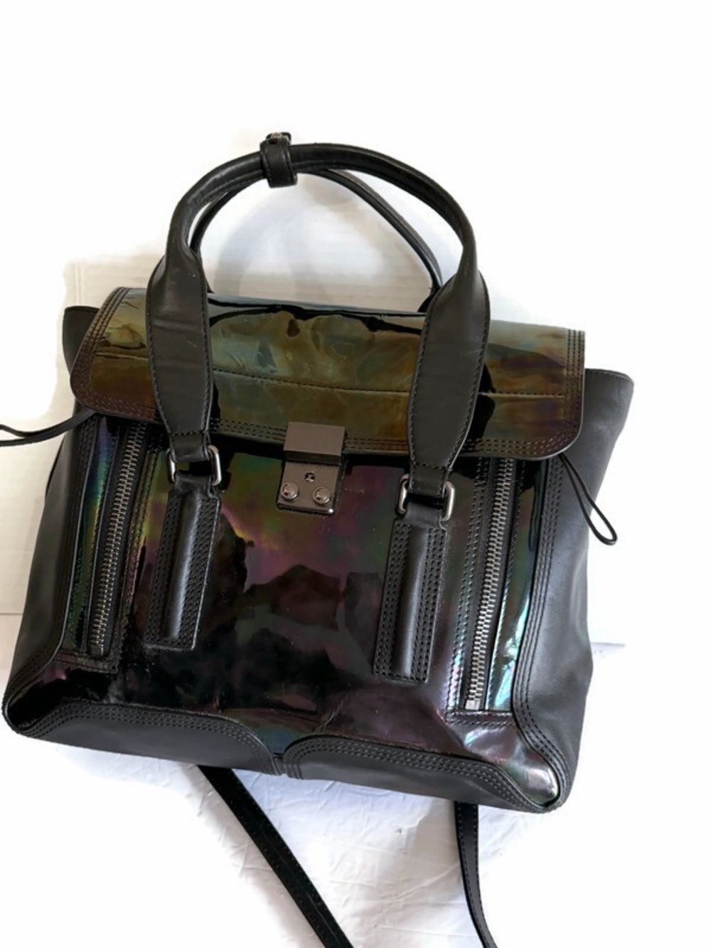 3.1 Phillip Lim Iridescent Black Patent Satchel Bag